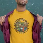 'Adventure is My Therapy' Golden Yellow Half Sleeve T-Shirt